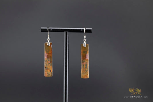 Picasso Jasper slim rectangle earrings (Red Creek) - Sterling Silver