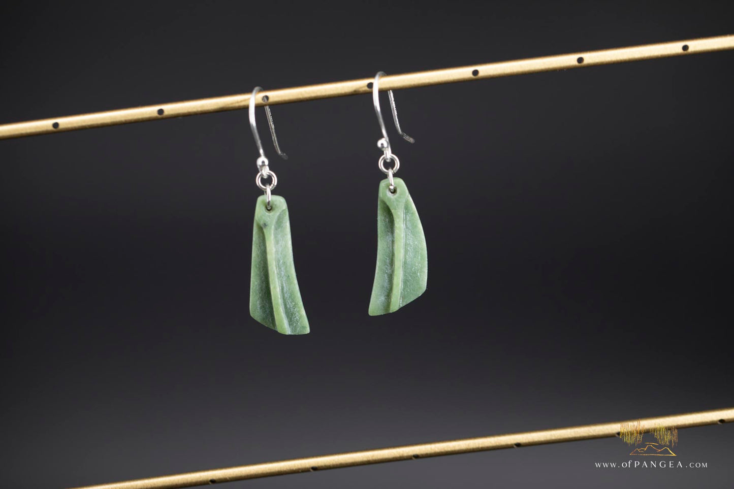 Feather - Nephrite Jade Earrings - Kawakawa pounamu - New Zealand - sterling silver