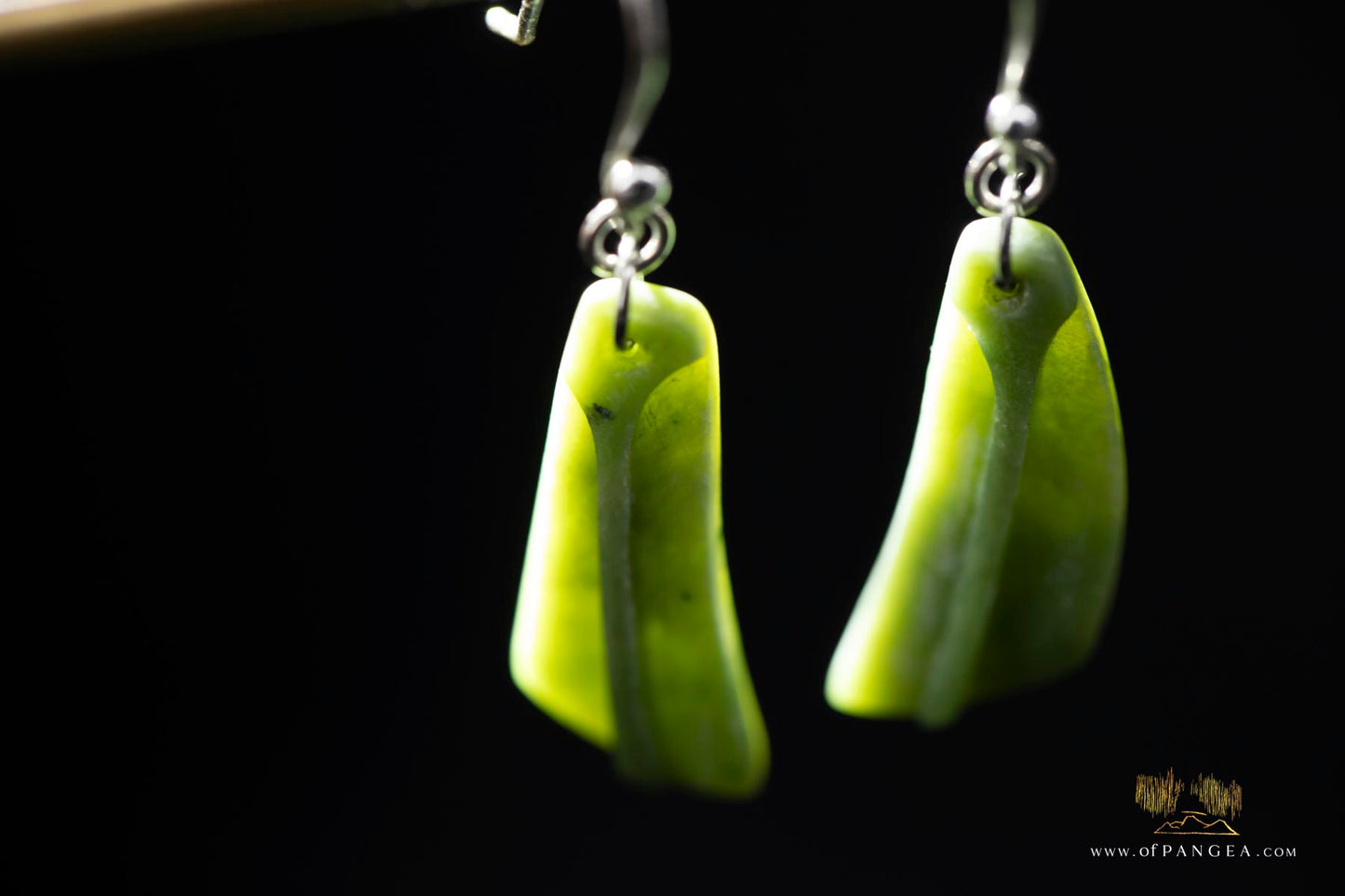 Feather - Nephrite Jade Earrings - Kawakawa pounamu - New Zealand - sterling silver