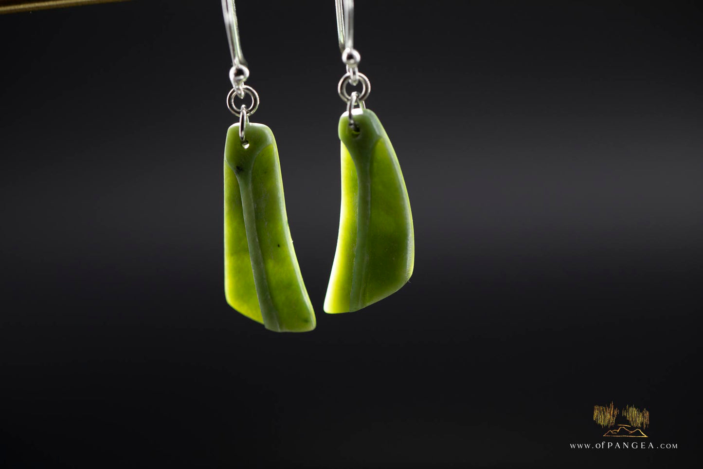 Feather - Nephrite Jade Earrings - Kawakawa pounamu - New Zealand - sterling silver