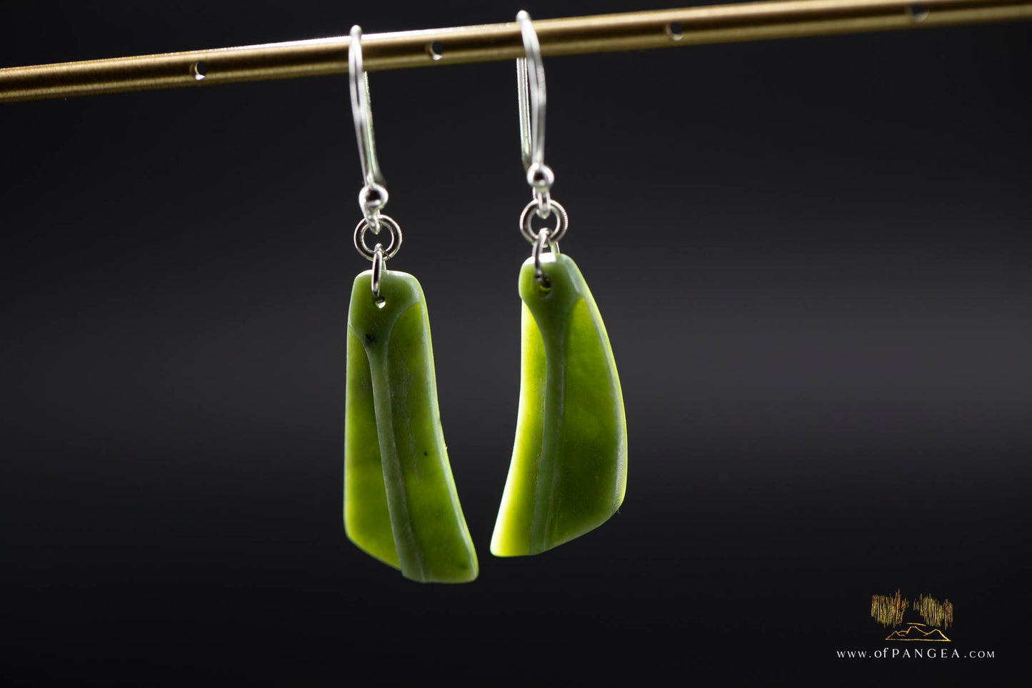 Feather - Nephrite Jade Earrings - Kawakawa pounamu - New Zealand - sterling silver