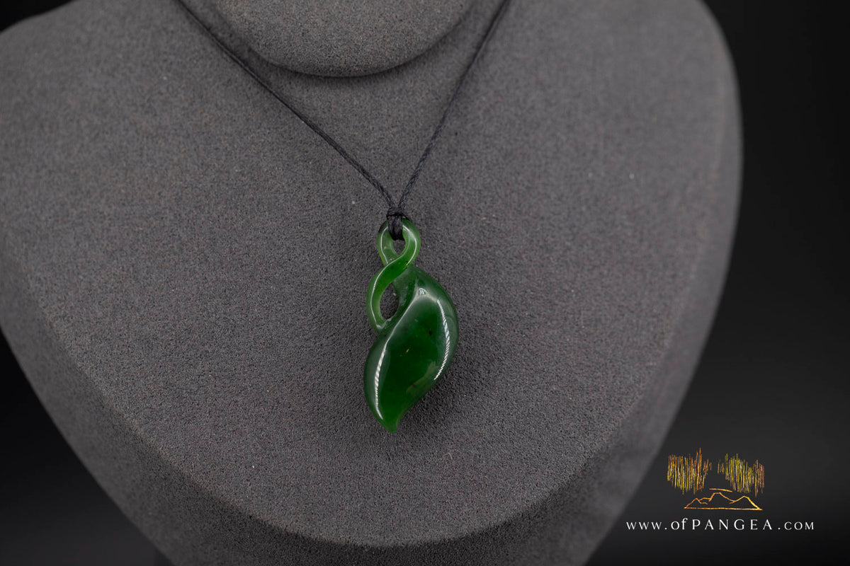 Kākano Seed Pod Twist - British Columbian Nephrite Jade Necklace - waxed cord