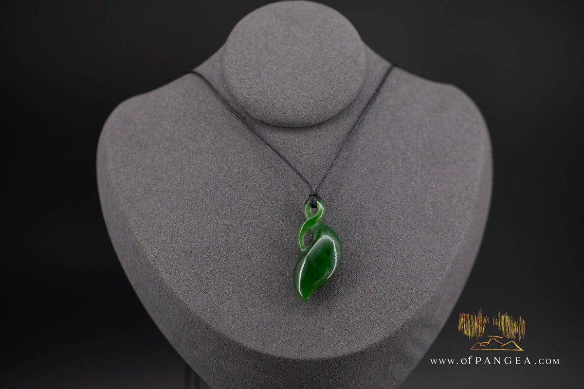 Kākano Seed Pod Twist - British Columbian Nephrite Jade Necklace - waxed cord
