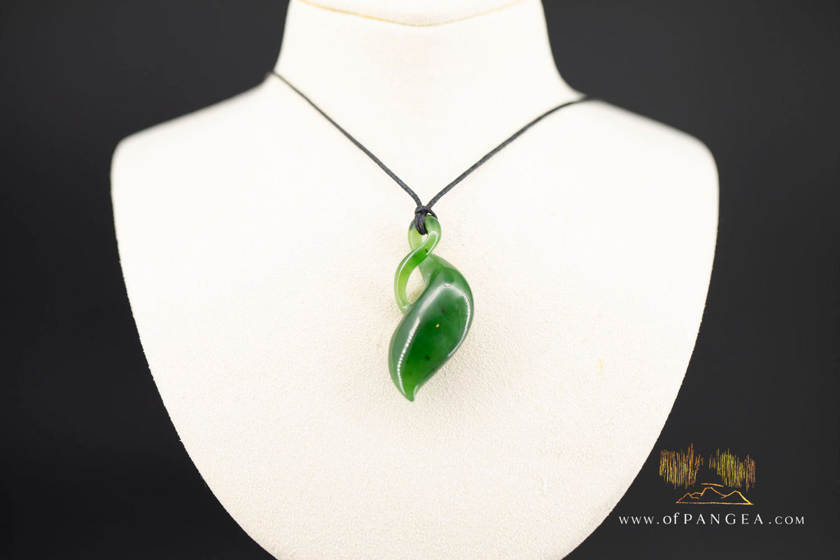 Kākano Seed Pod Twist - British Columbian Nephrite Jade Necklace - waxed cord