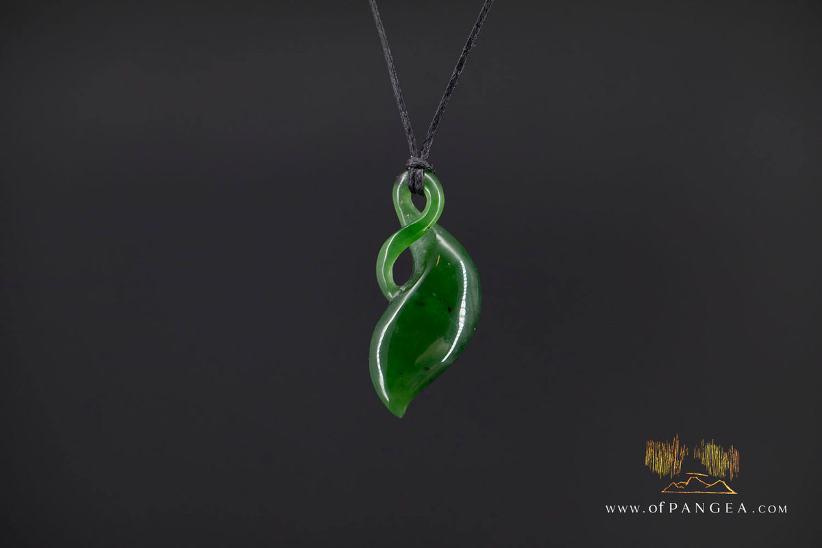 Kākano Seed Pod Twist - British Columbian Nephrite Jade Necklace - waxed cord