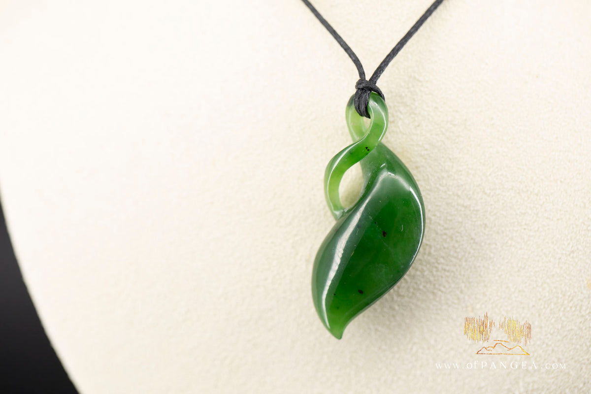 Kākano Seed Pod Twist - British Columbian Nephrite Jade Necklace - waxed cord