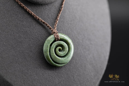 Koru Spiral carved from Kawakawa Pounamu Nephrite Jade - Necklace