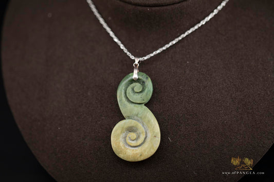 Koru carved from Raukaraka Pounamu Nephrite Jade - Italian Sterling Silver Necklace