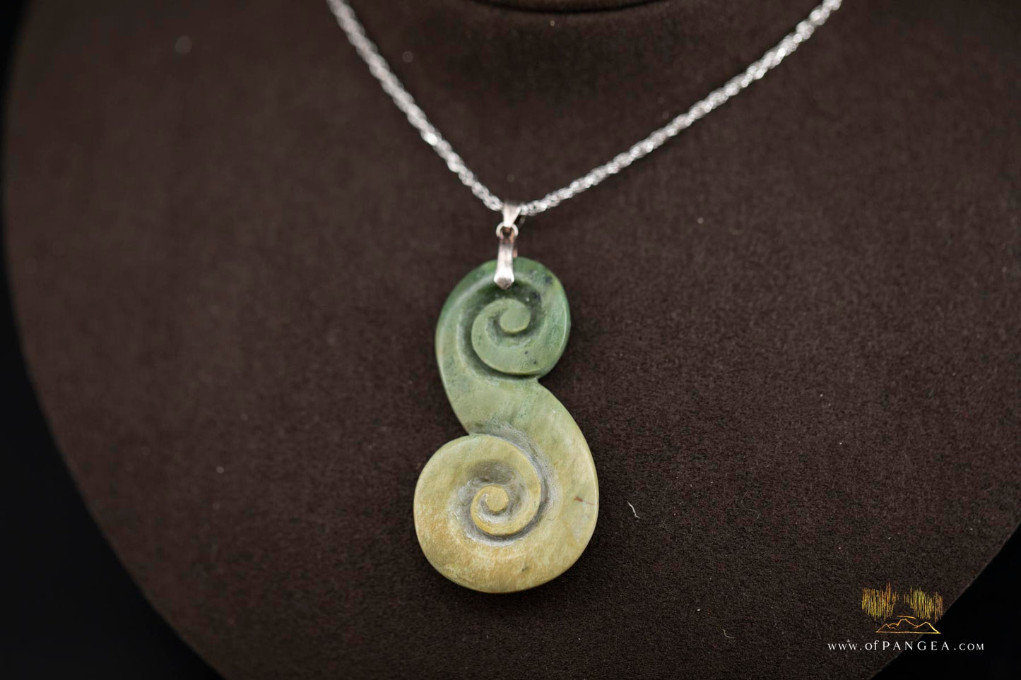 Koru carved from Raukaraka Pounamu Nephrite Jade - Italian Sterling Silver Necklace