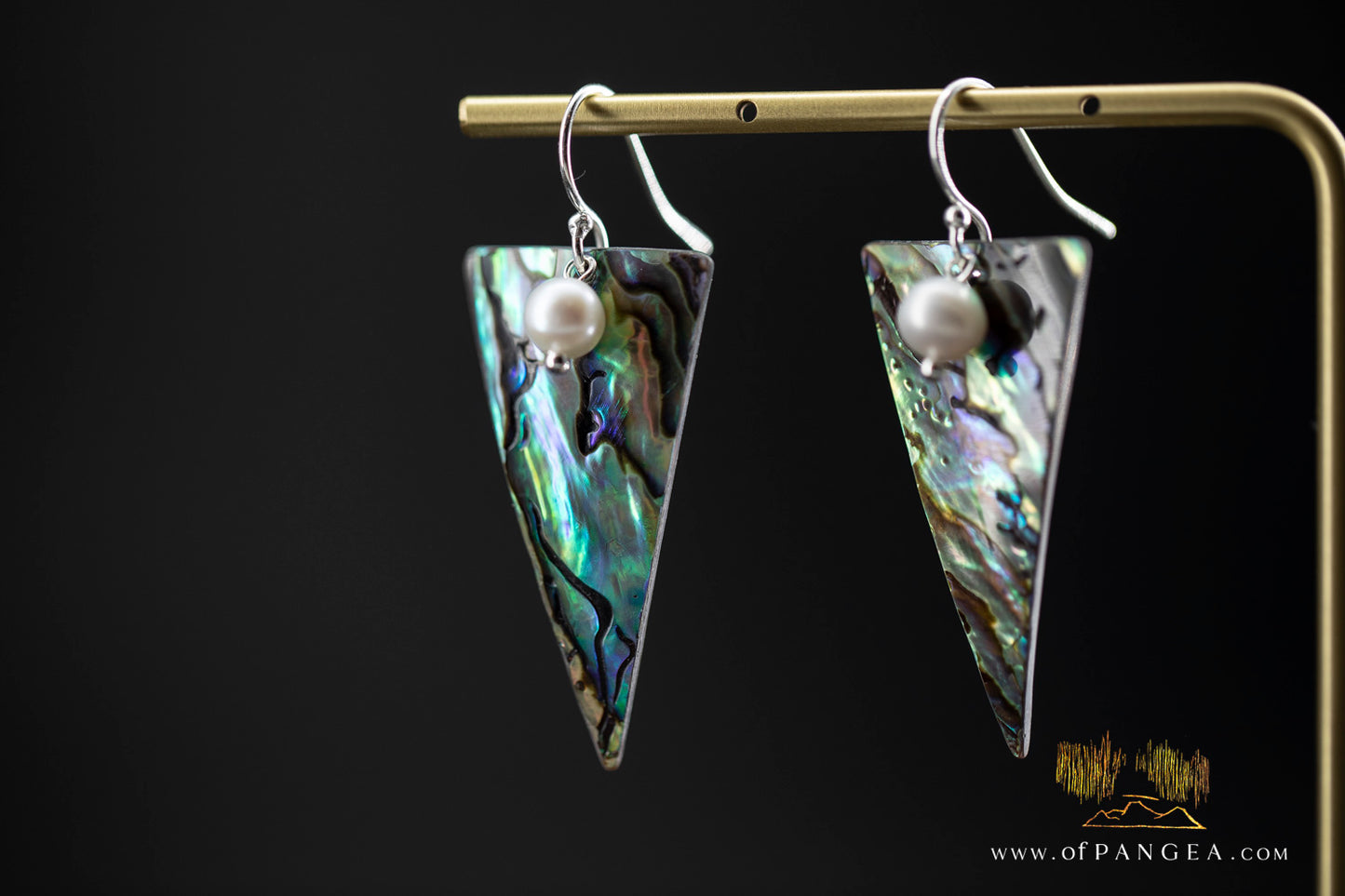 Paua Abalone trap earrings & AAA Pearl - sterling silver || JF1318