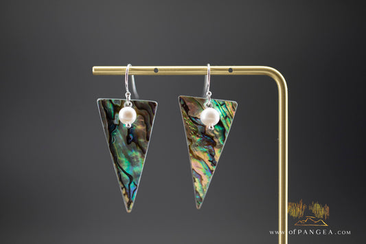 Paua Abalone trap earrings & AAA Pearl - sterling silver || JF1318