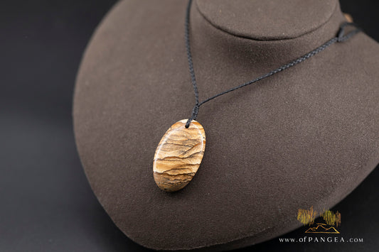 Picture Jasper Oval Necklace - plaited cord