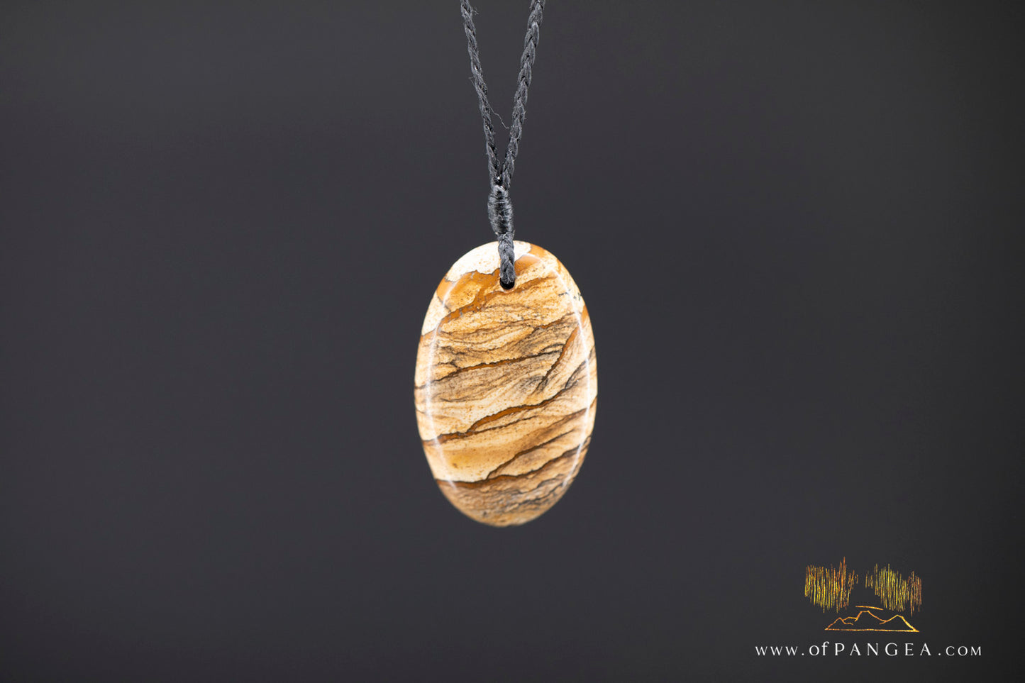 Picture Jasper Oval Necklace - plaited cord