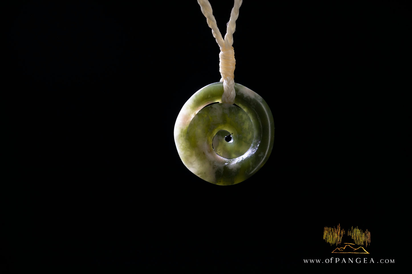 Koru Spiral carved from Wyoming Cherry Blossom Nephrite Jade (small) - Necklace