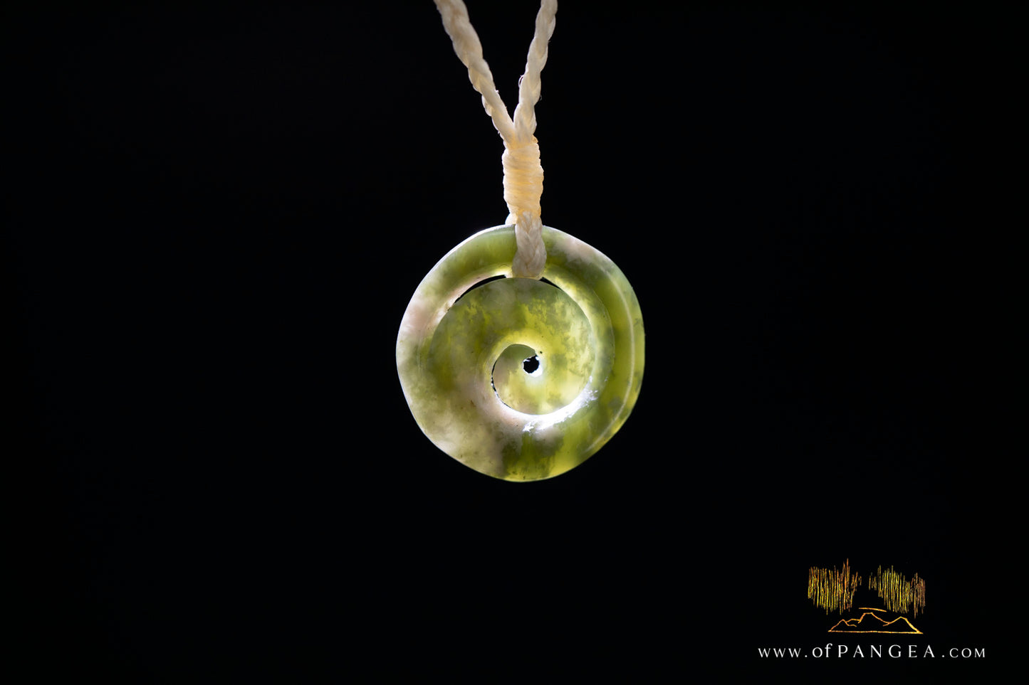 Koru Spiral carved from Wyoming Cherry Blossom Nephrite Jade (small) - Necklace