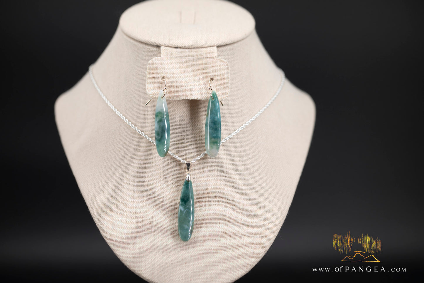 Green Mountain Chinese Jade Teardrop Earrings - Italian Sterling Silver