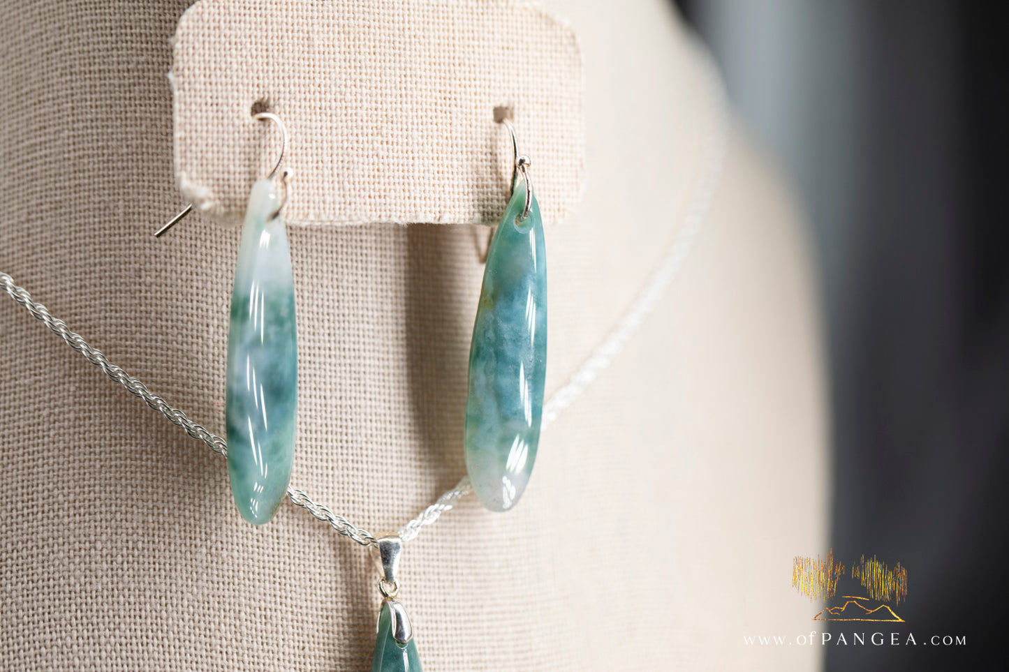 Green Mountain Chinese Jade Teardrop Necklace - Italian Sterling Silver