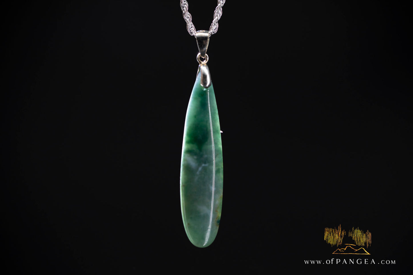 Green Mountain Chinese Jade Teardrop Necklace - Italian Sterling Silver