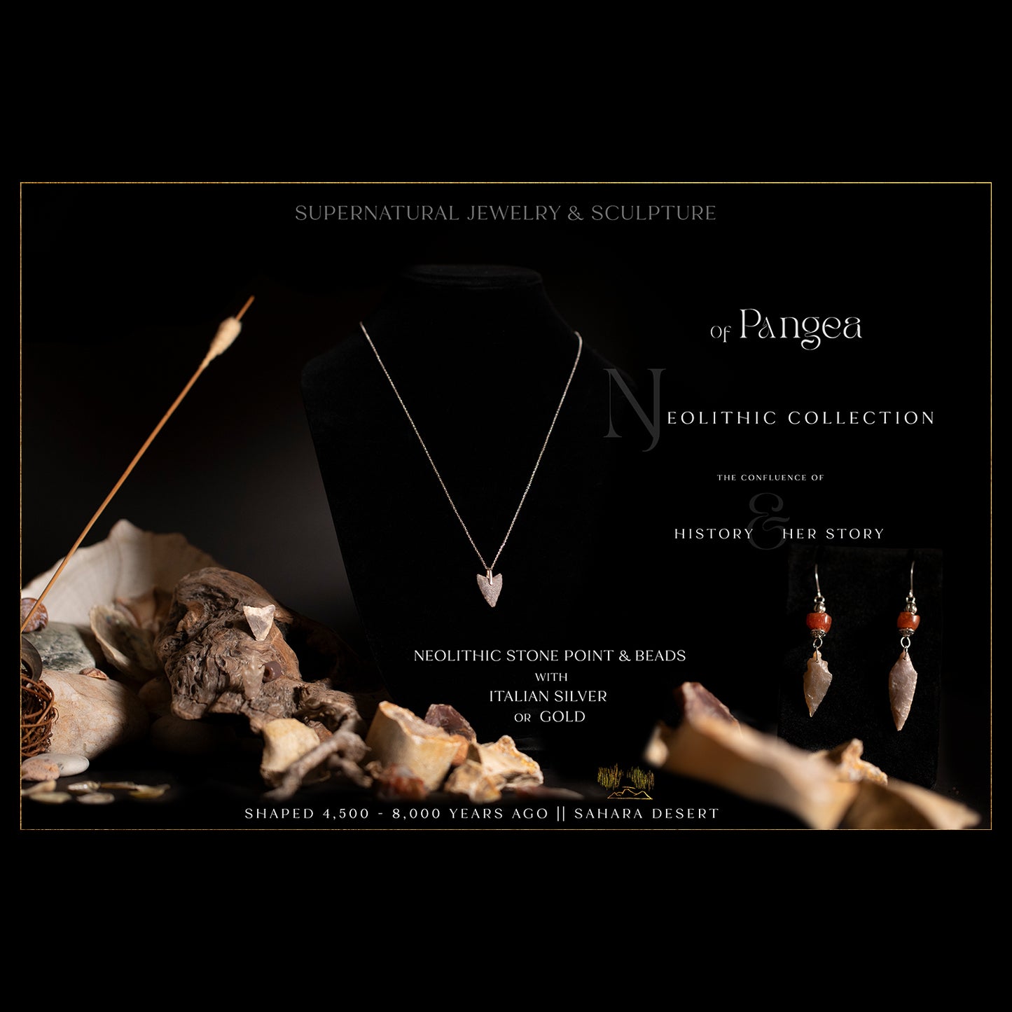 Neolithic Spearpoint Necklace - 4,000 - 7,000 years old || Sahara Desert || Italian Sterling Silver || JF515