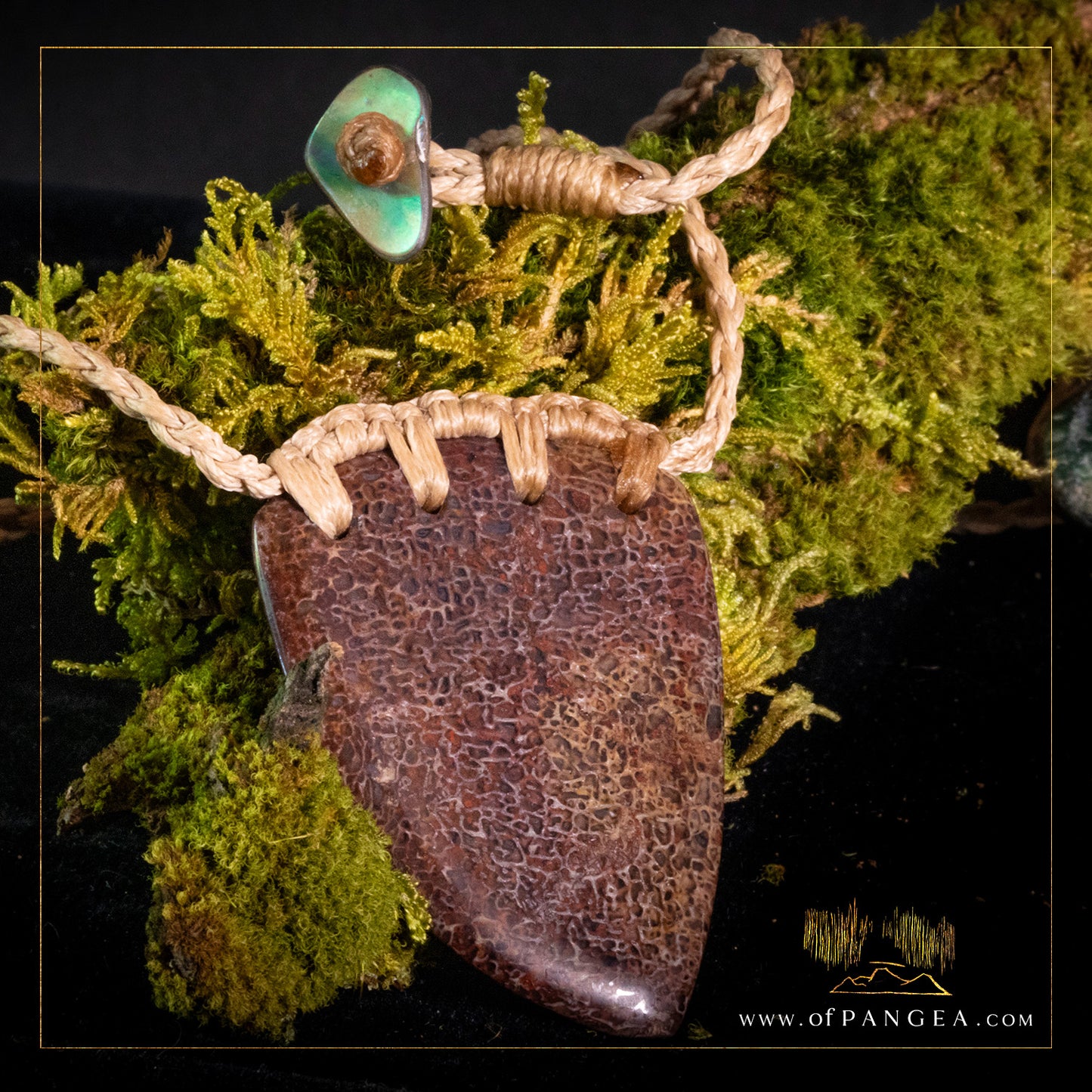 Dinosaur gembone necklace - abalone toggle