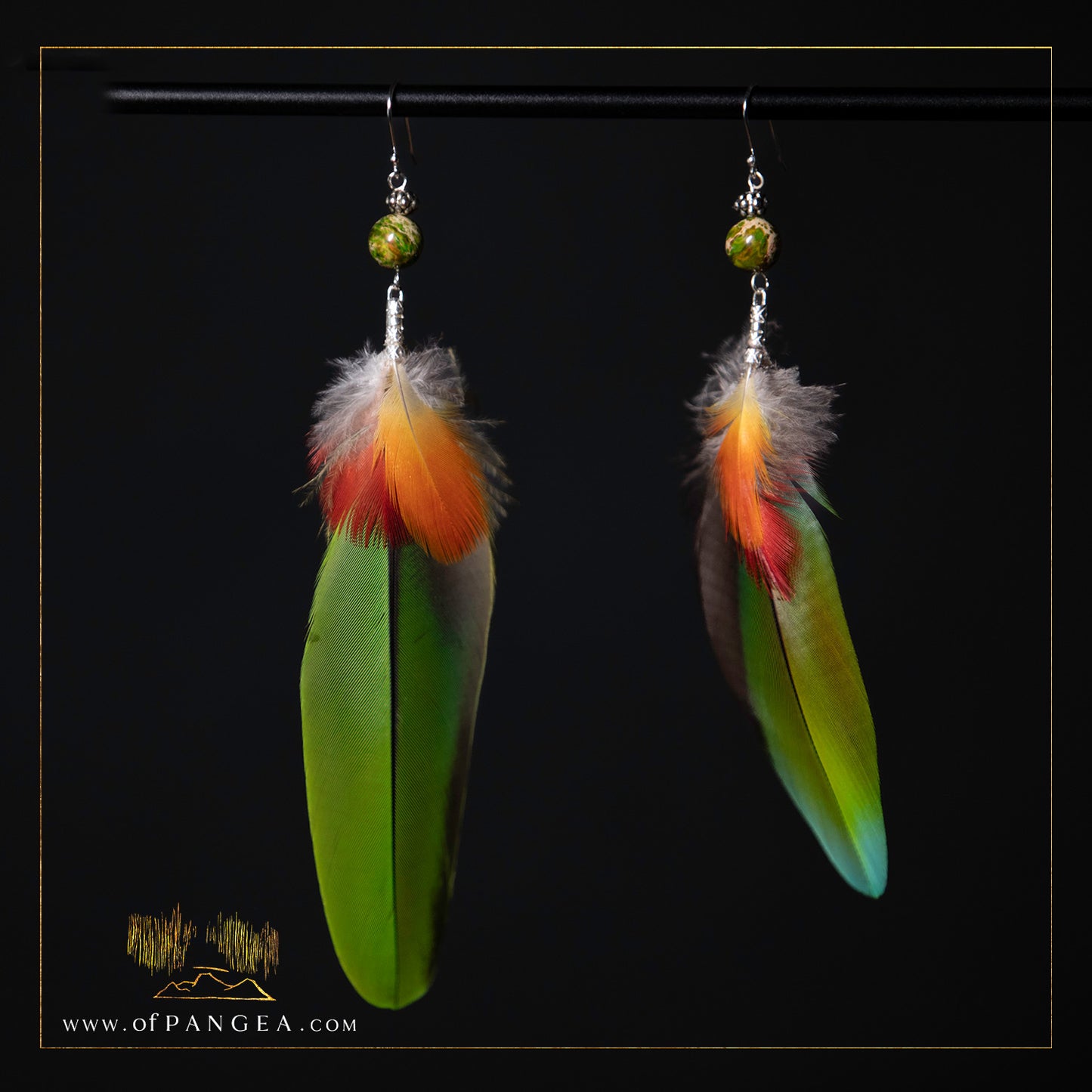 Parrot Bouquet Feather Earrings - Imperial Jasper - Sterling Silver || JF300
