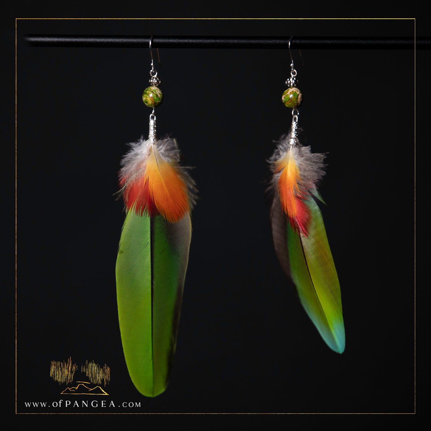 Parrot Bouquet Feather Earrings - Imperial Jasper - Sterling Silver || JF300