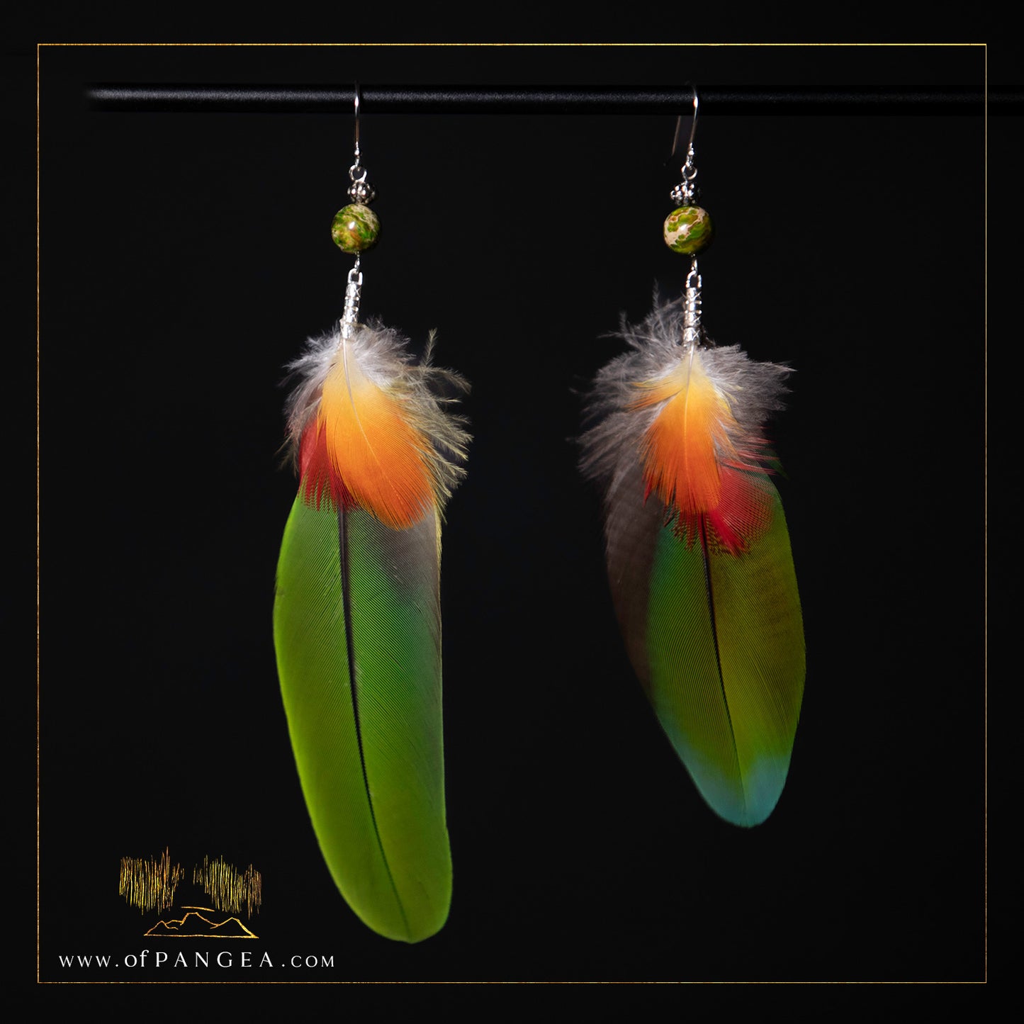 Parrot Bouquet Feather Earrings - Imperial Jasper - Sterling Silver || JF300